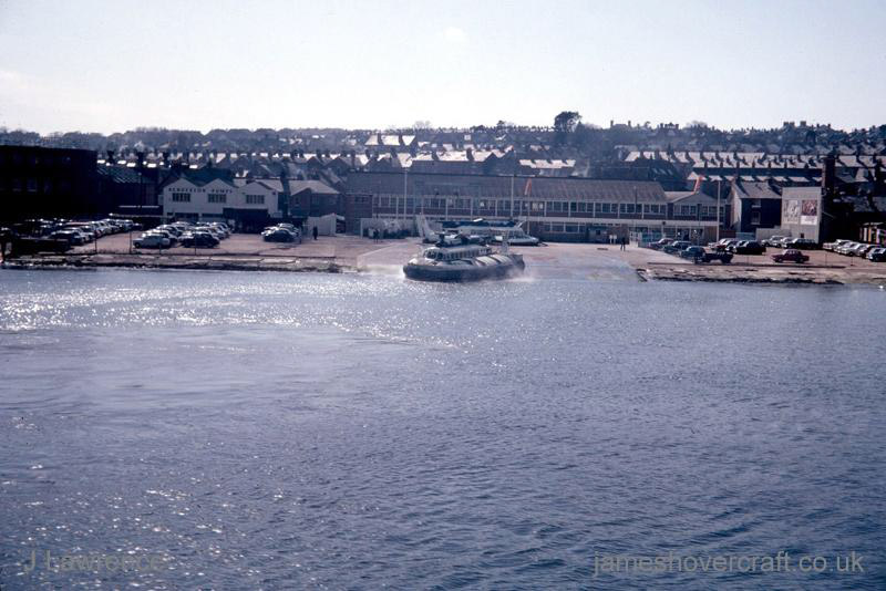 The SRN6 with Seaspeed - Cowes maintenance sheds (credit: Pat Lawrence).